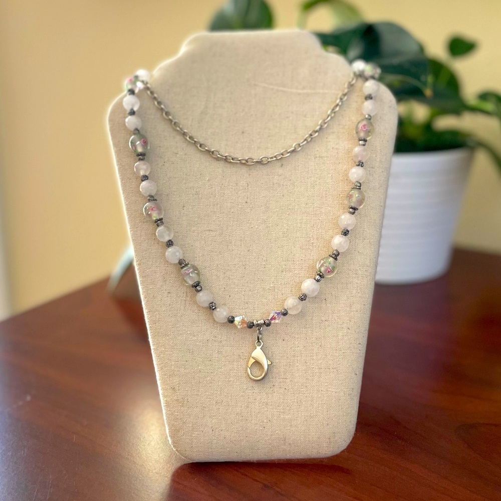 Beaded Badge Holder Rose Bead Accent Handmade